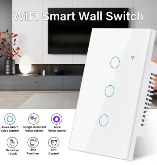 Interruptor Inteligente 3 botones Wi-Fi con Control Táctil, Voz y App Tuya/Smart Life